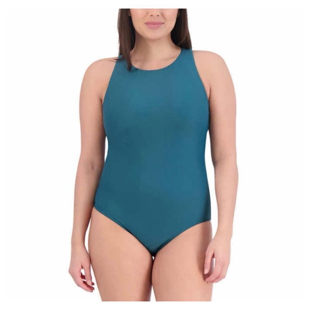 Eddie Bauer One Piece Swimsuit Womens Small‎ Green Multi-Strap High Neck ELW4898